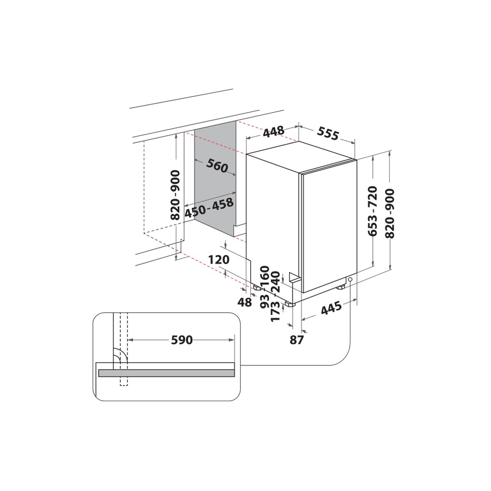 Hotpoint_Ariston Съдомиялна машина За вграждане HA4ID11CS80 За пълно вграждане D Technical drawing