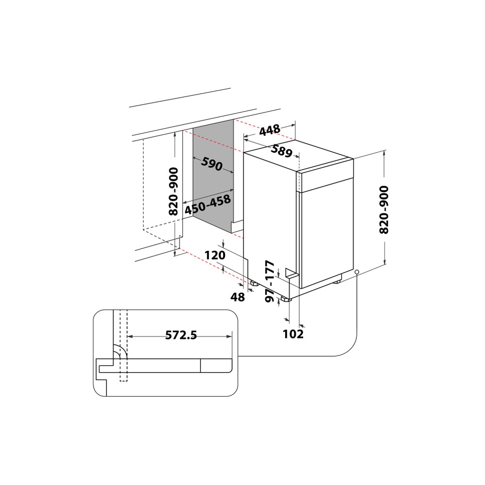 Bauknecht Opvaskemaskine Indbygget BSUO 3O23 PF X Underbygget E Technical drawing