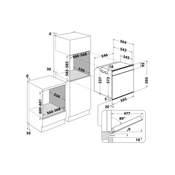 Whirlpool Trouby Vestavné W7 OS4 4S2 H BL Elektrická A+ Technical drawing