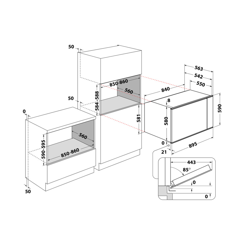 Whirlpool Fornos Encastre MSA K5V IX WH Elétrico A Technical drawing