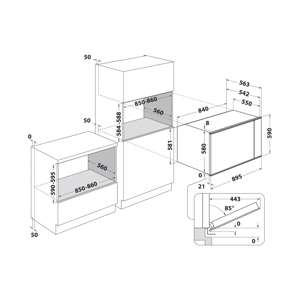 Whirlpool Fornos Encastre MSA K5V IX WH Elétrico A Technical drawing