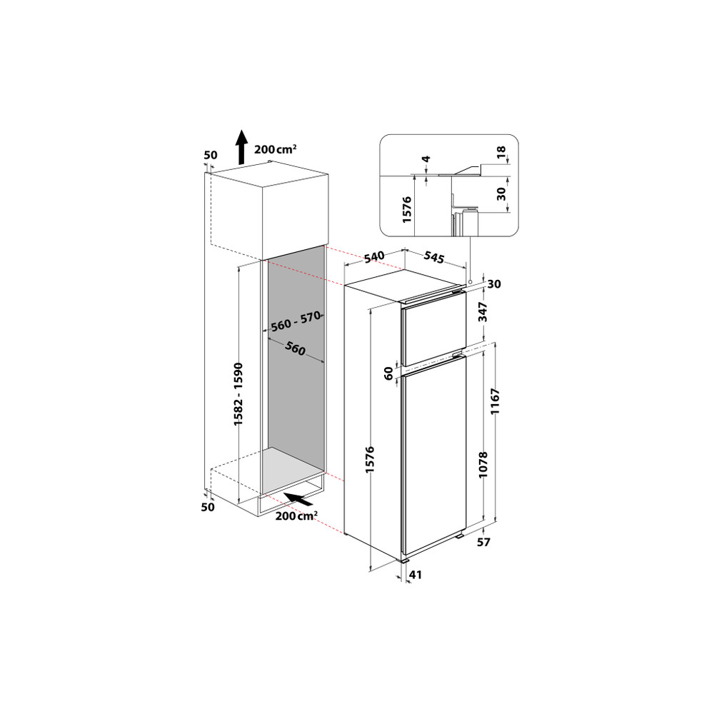 Hotpoint_Ariston Combinados Encastre T 16 A2 D/HA 2 Aço 2 doors Technical drawing