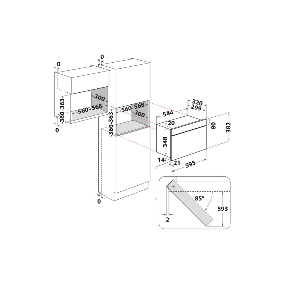 Hotpoint_Ariston Four micro-ondes Encastrable HAM 212O X Acier inoxydable Electronique 22 Micro-ondes uniquement 750 Technical drawing