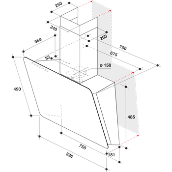 Whirlpool Витяжка Вбудований (-а) WHVS 91F LT DP K Чорний Пристінна Електронне Technical drawing