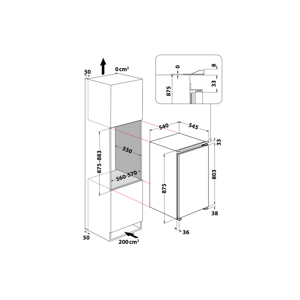 Whirlpool Hladnjak Ugradbeni ARG 94312 Bijela Technical drawing