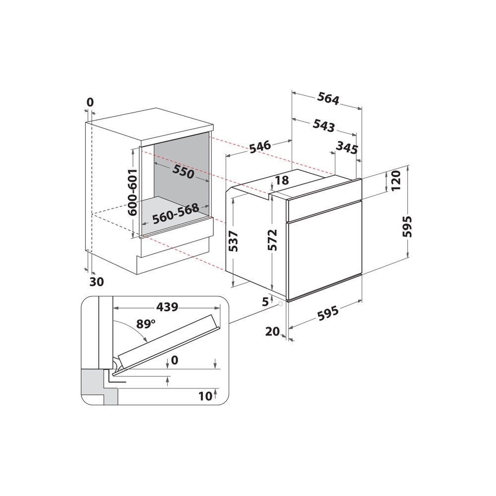Bauknecht Forno Apparechio incasso HIK3 NN8F WS CH Elettrico A Technical drawing