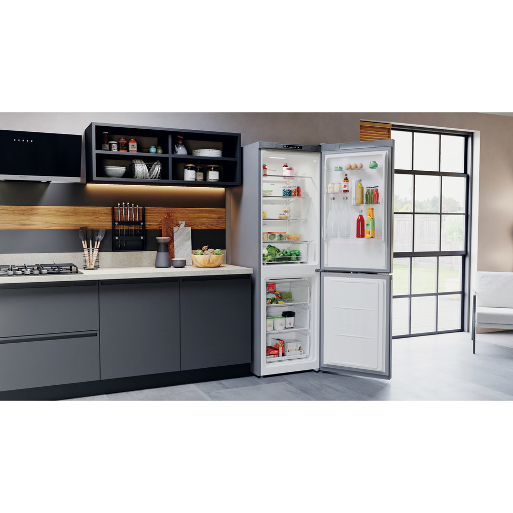 Hotpoint_Ariston Combinație frigider-congelator Neincorporabil HAFC8 TI21SX Saturn Steel 2 doors Lifestyle perspective open