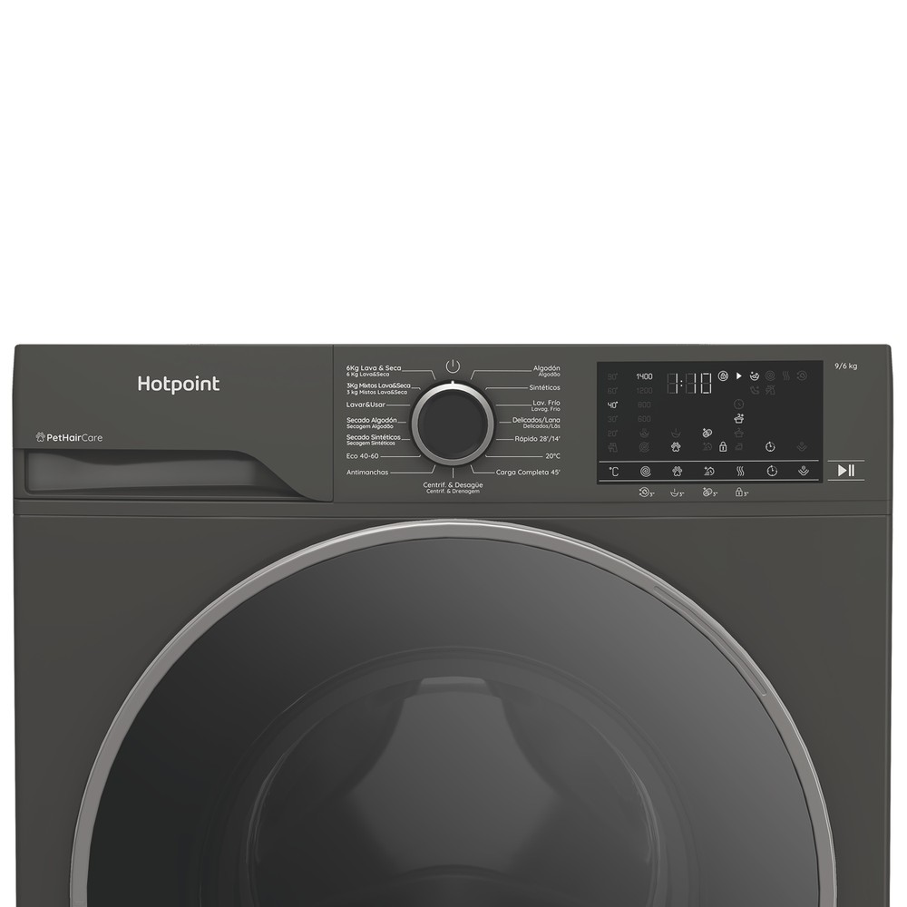 Hotpoint Lavadora secadora Libre instalación HBD 9680G SPT Manhattan Grey Cargador frontal Control panel
