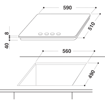 Whirlpool Table de cuisson AKT 404/NB Noir Gaz Technical drawing