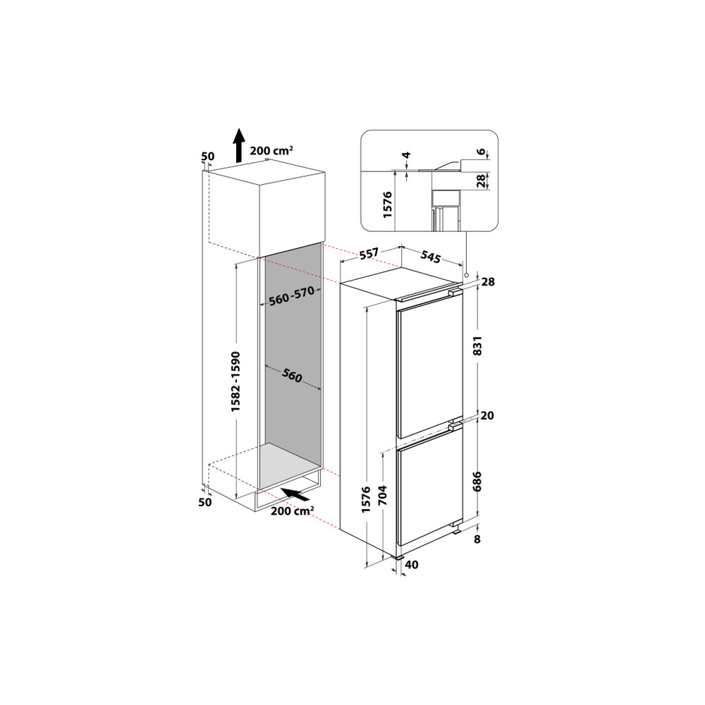 Bauknecht Frigorifero combinato Apparechio incasso KGIS 2680 LH2 Bianco 2 porte Technical drawing