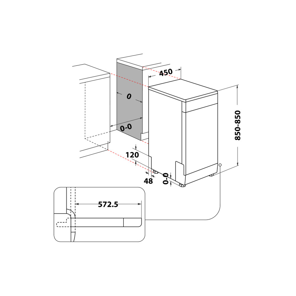 Indesit Trauku mazgājamā mašīna Brīvi stāvošs DSFO 3T224 C S Brīvi stāvošs E Technical drawing