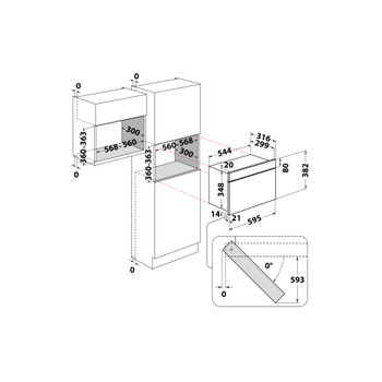 Whirlpool Mikrohullámú sütő Beépíthető AMW 4920/NB Fekete Elektromos 22 Mikrohullám+Grill funkció 750 Technical drawing