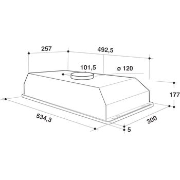 Whirlpool Витяжка Вбудований (-а) WCT 64 FLY X Нержавіюча сталь Вбудований (-а) Механічне Technical drawing
