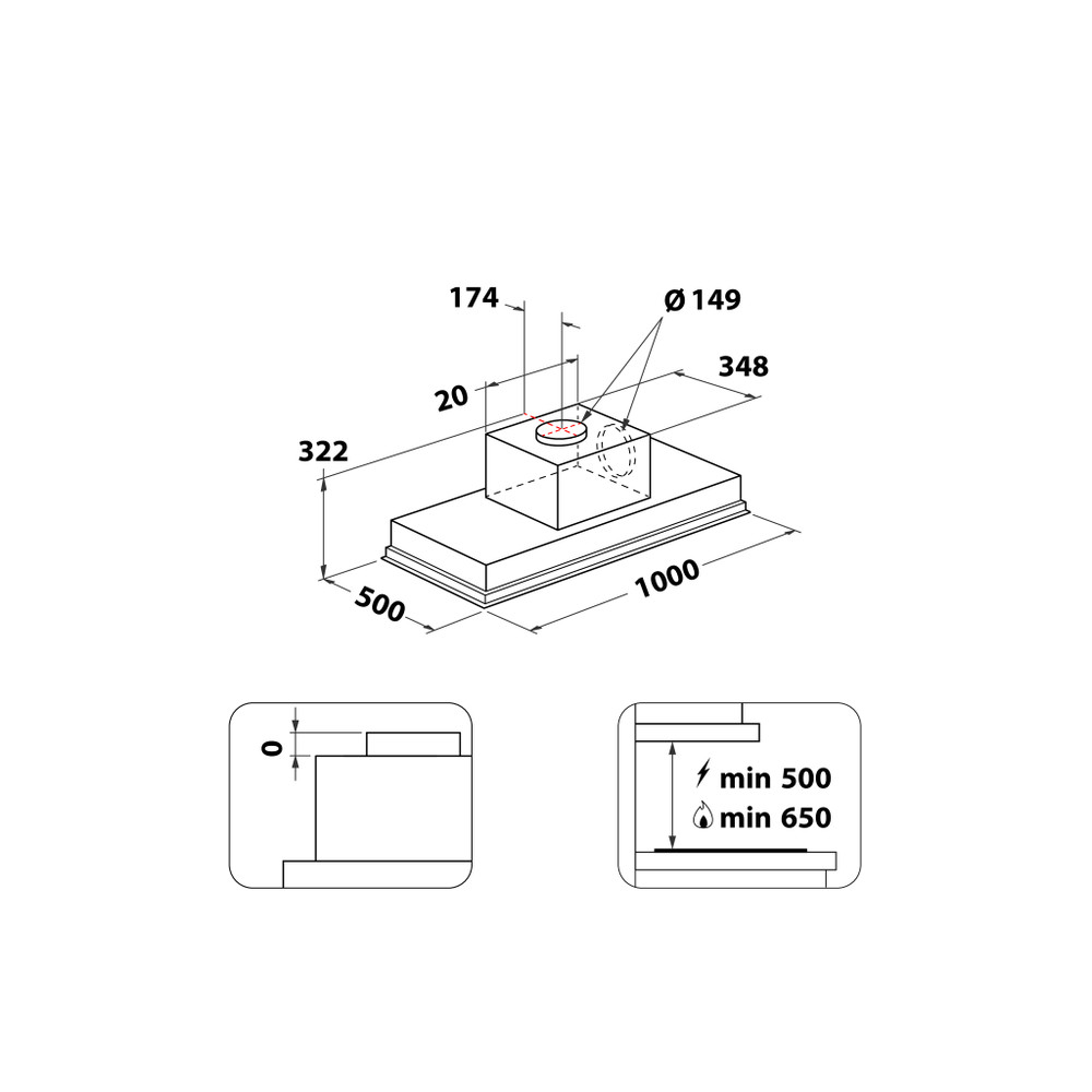 Whirlpool Hotte Encastrable UEI 102F LR X Inox Encastrable Électronique Technical drawing