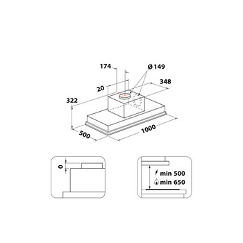 Whirlpool Afzuigkap Ingebouwd UEI 102F LR X Rvs Ingebouwd Elektronisch Technical drawing