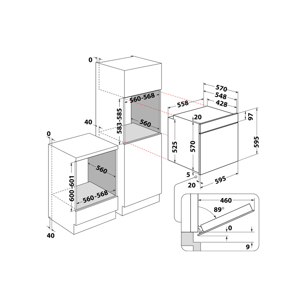 Indesit Духові шафи Вбудований (-а) IFW 6544 IX Електрична A Technical drawing