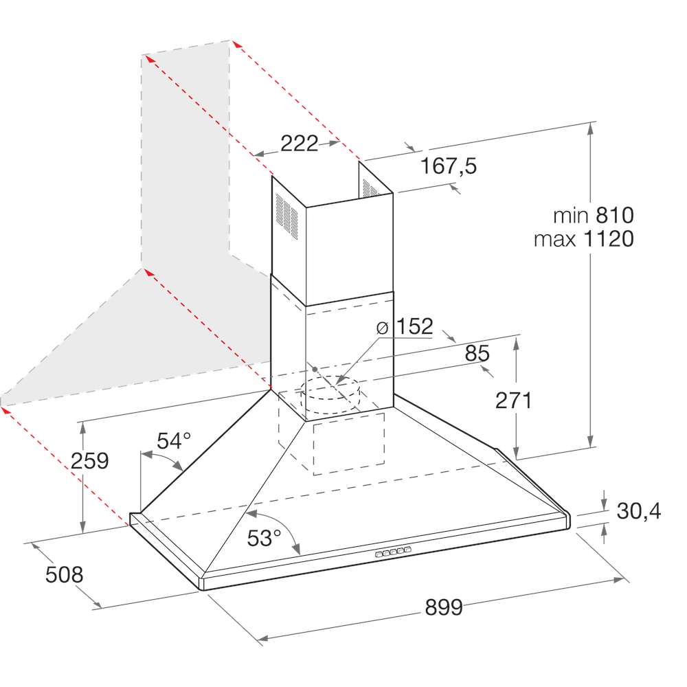 Ariston HOOD Built-in AHPN 9.7F AM X Inox Wall-mounted Mechanical Technical drawing