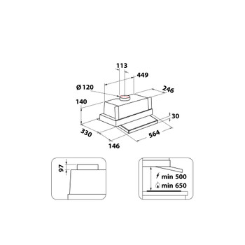 Whirlpool Exaustor Encastre WSK64FLSX Inox Encastre Mecânico Technical drawing