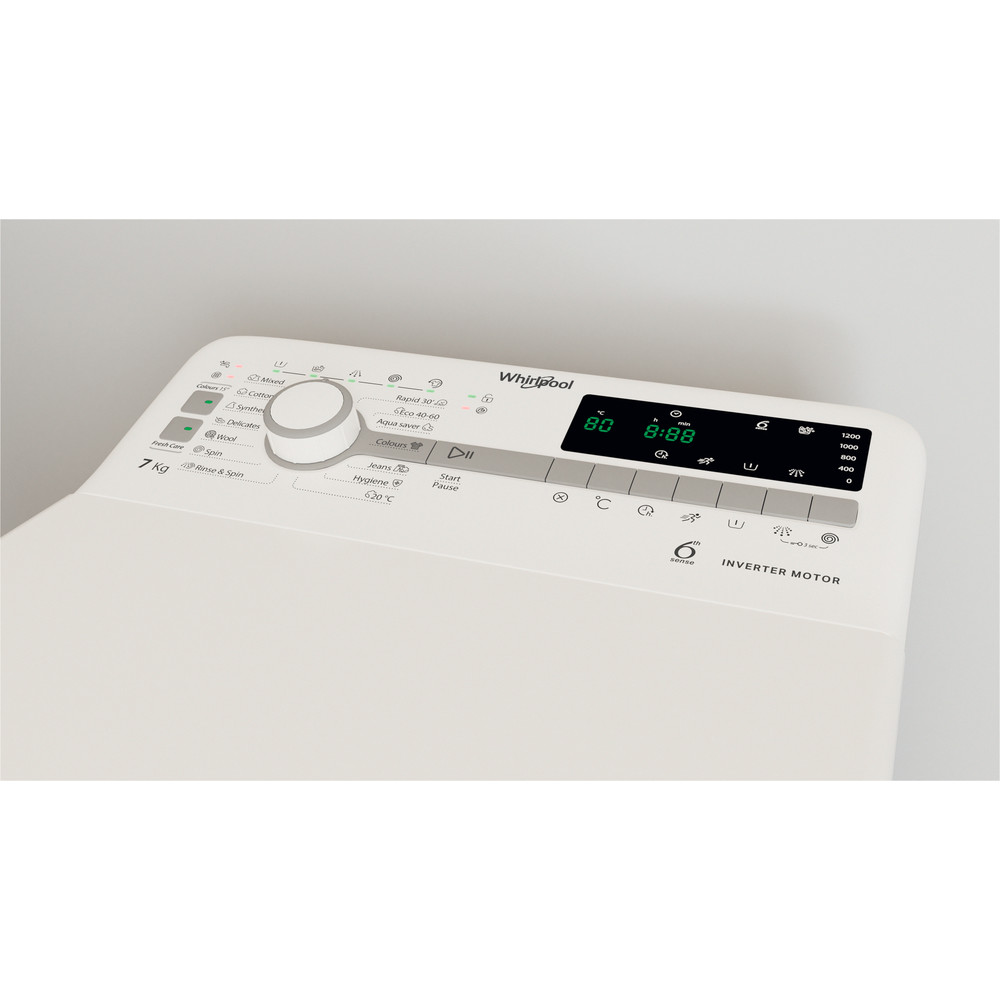 Whirlpool Tvättmaskin Fristående TDLR 7231BS EU White Top loader D Control panel