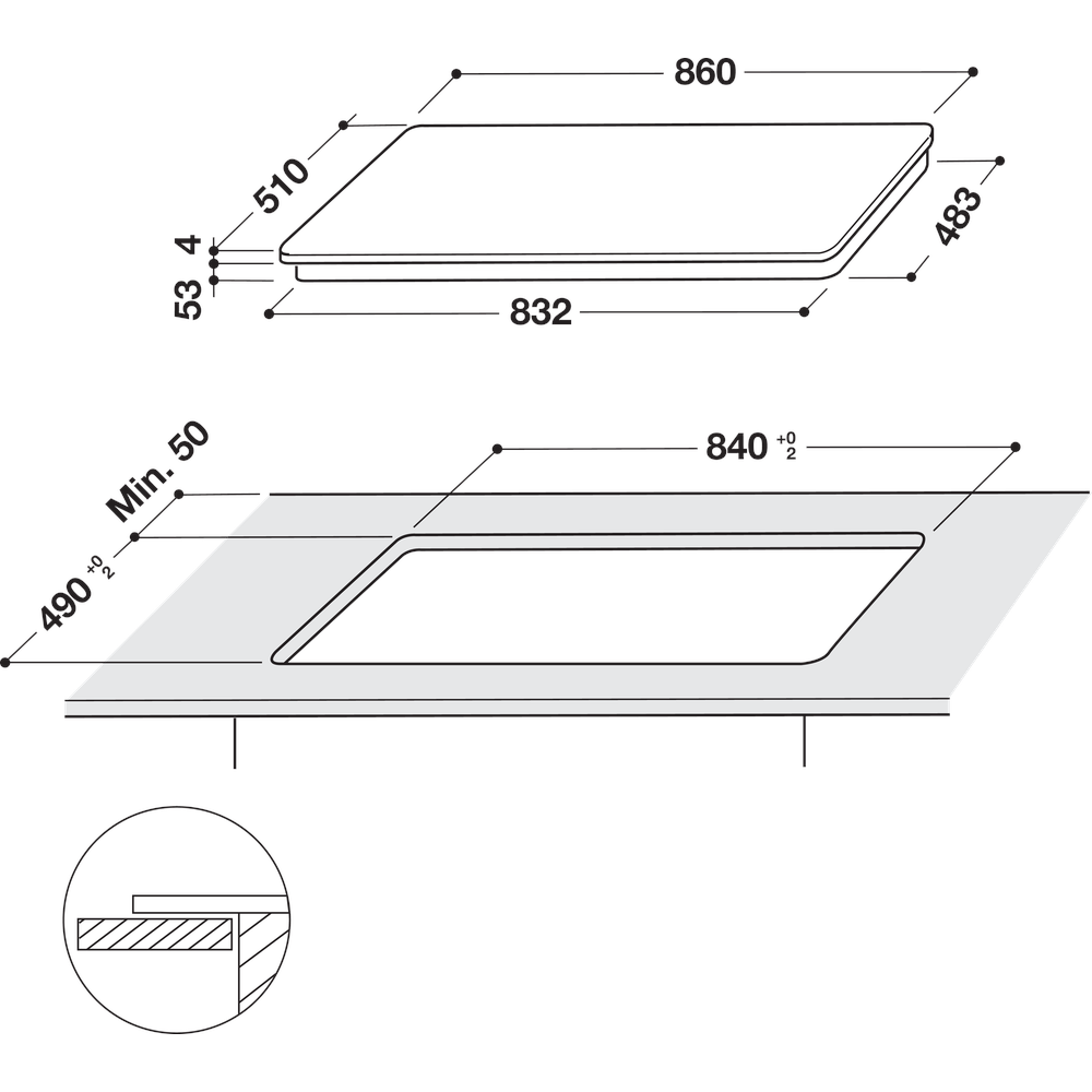 Bauknecht Kookplaat CTAC2 8905AFS AL Zwart Induction vitroceramic Technical drawing