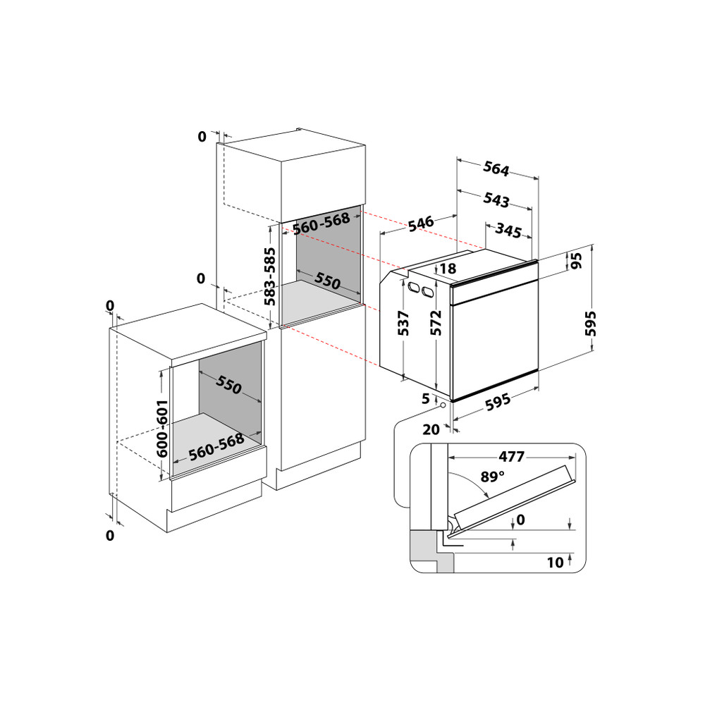 Whirlpool Духові шафи Вбудований (-а) W7 OM4 4S1 P BL Електрична A+ Technical drawing