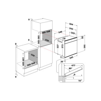 Whirlpool Духові шафи Вбудований (-а) W7 OM4 4S1 P BL Електрична A+ Technical drawing