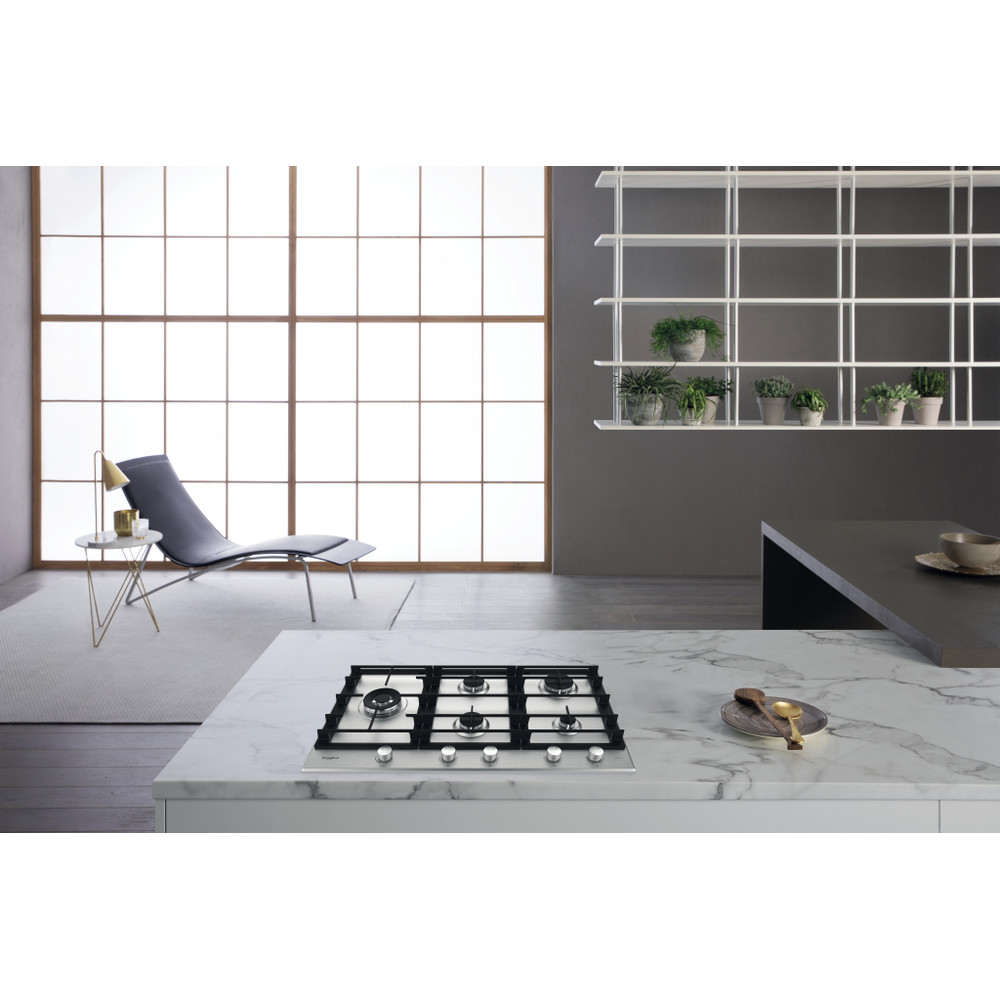 Whirlpool Table de cuisson GMWL 928/IXL Inox Ixelium GAS Lifestyle frontal top down