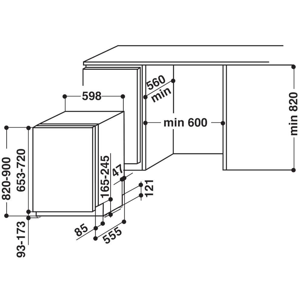 Indesit Perilica posuđa ugradbeni DIF 14B1 EU Full-integrated A Technical drawing
