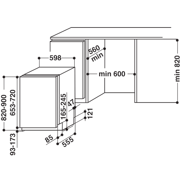 Indesit Perilica posuđa ugradbeni DIF 14B1 EU Full-integrated A Technical drawing