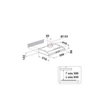 Indesit Campana Encastre ISLK 66 LS X Inox Libre instalación Mecánico Technical drawing