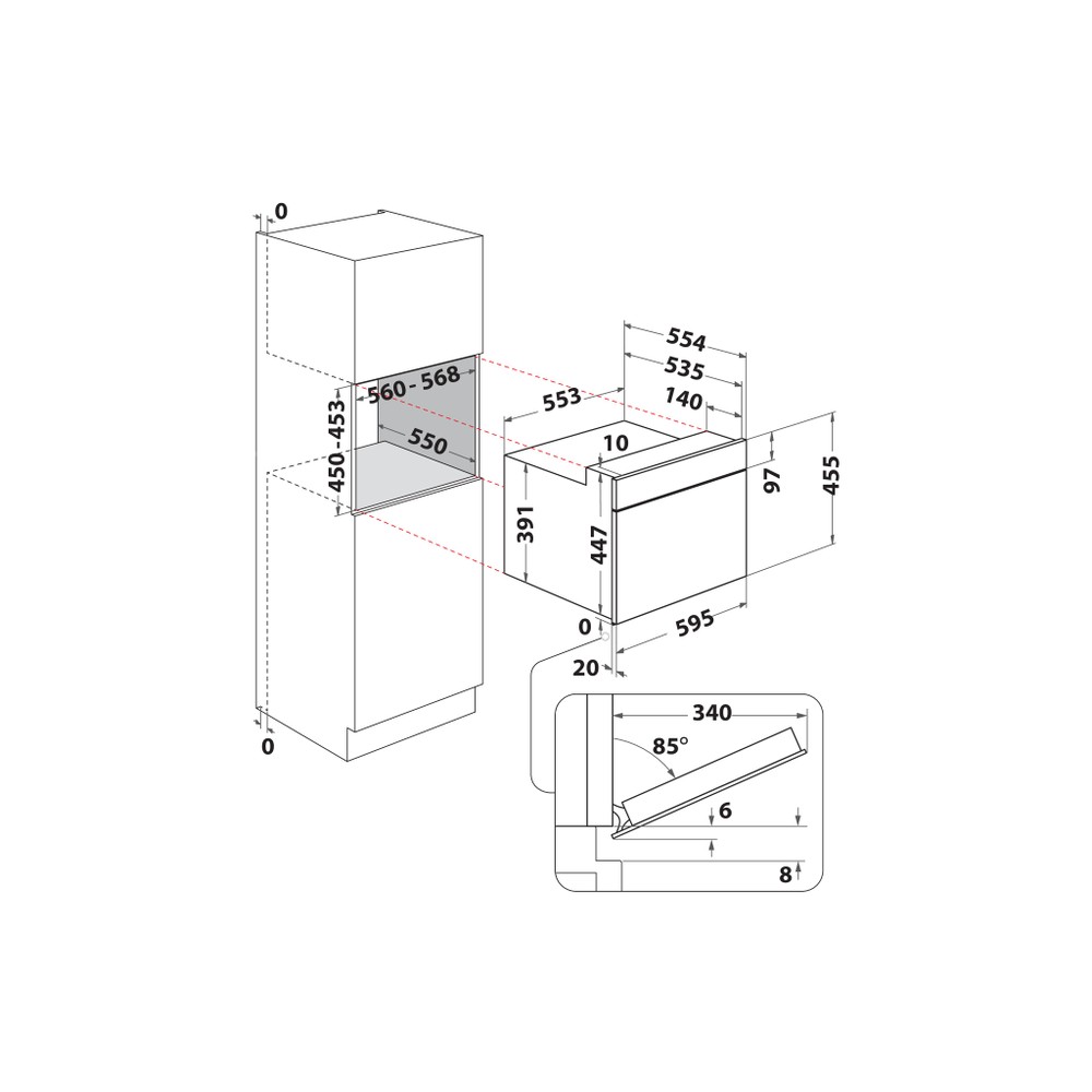 Whirlpool Microgolfoven Inbouw WMW57DHMX Roestvrij staal Elektronisch 40 Combimicrogolfoven 900 Technical drawing