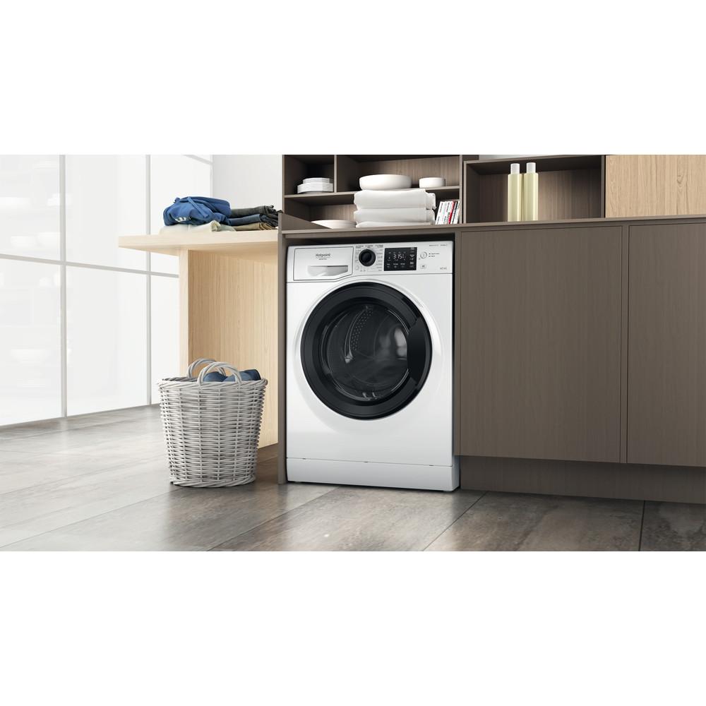 Hotpoint_Ariston Lavante-séchante Pose-libre NDB 8635 K FR Blanc Lave-linge frontal Lifestyle perspective