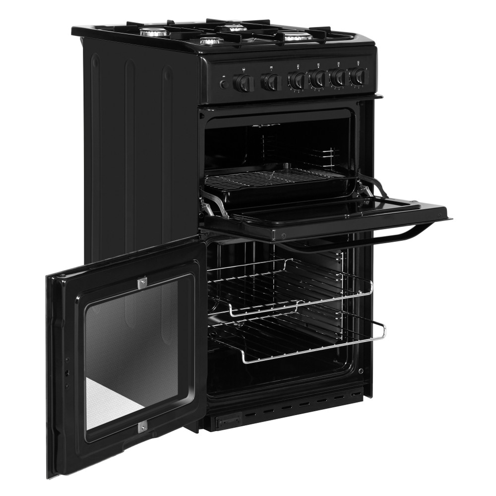 Hotpoint Double Cooker HD5G00KCB/UK Black A+ Enamelled Sheetmetal Perspective open