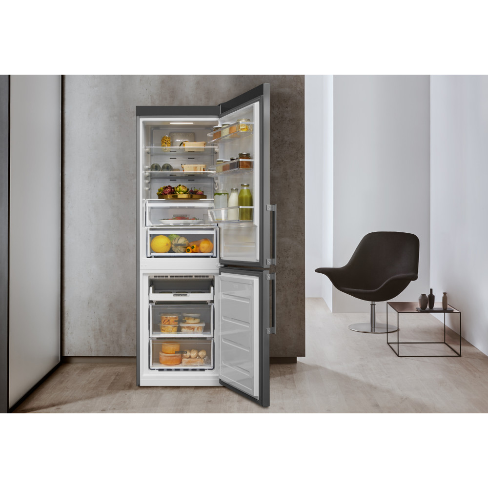 Whirlpool Combiné réfrigérateur congélateur Pose-libre W9 821D OX H 2 Optic Inox 2 portes Lifestyle frontal open