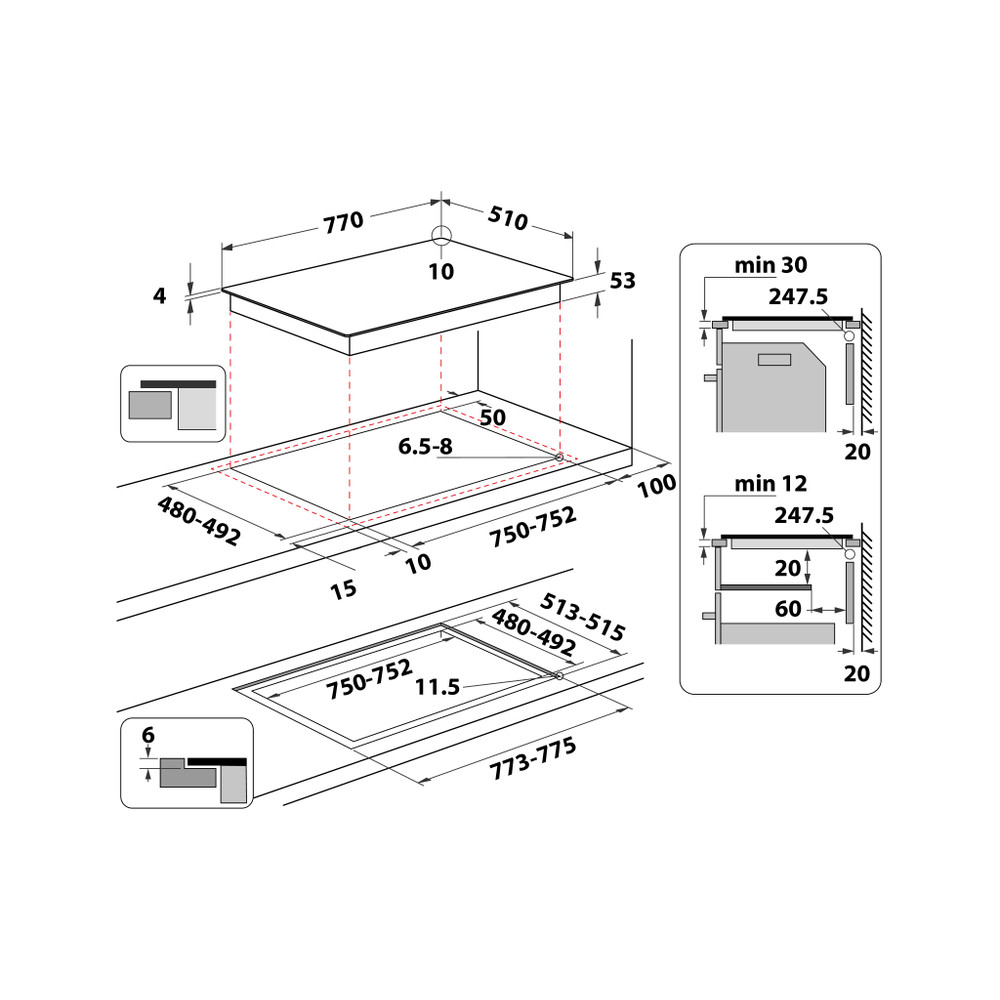 Whirlpool Főzőlap SMP 778 C/NE/IXL Fekete Induction vitroceramic Technical drawing