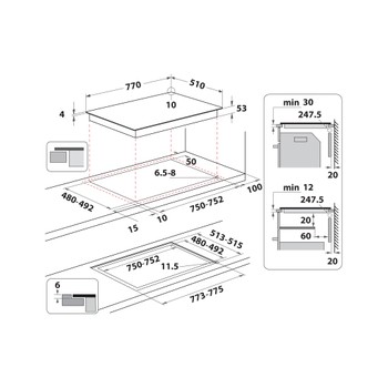 Whirlpool Table de cuisson SMP 778 C/NE/IXL Noir Induction vitroceramic Technical drawing