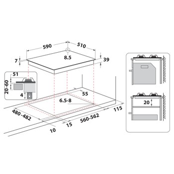 Whirlpool Kookplaat GMAL 6422/IXL Inox Gas Technical drawing
