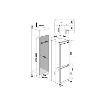 Whirlpool Réfrigérateur combiné Encastrable WHC18 T514 Blanc 2 portes Technical drawing