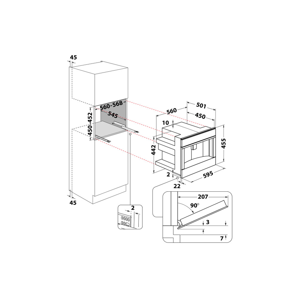 Whirlpool Máquina de café de encastre W11 CM145 Cinza Escuro Fully automatic Technical drawing