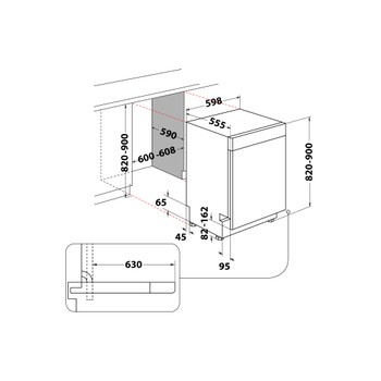 Whirlpool Diskmaskin Inbyggda W7U HS51 Underbyggd B Technical drawing