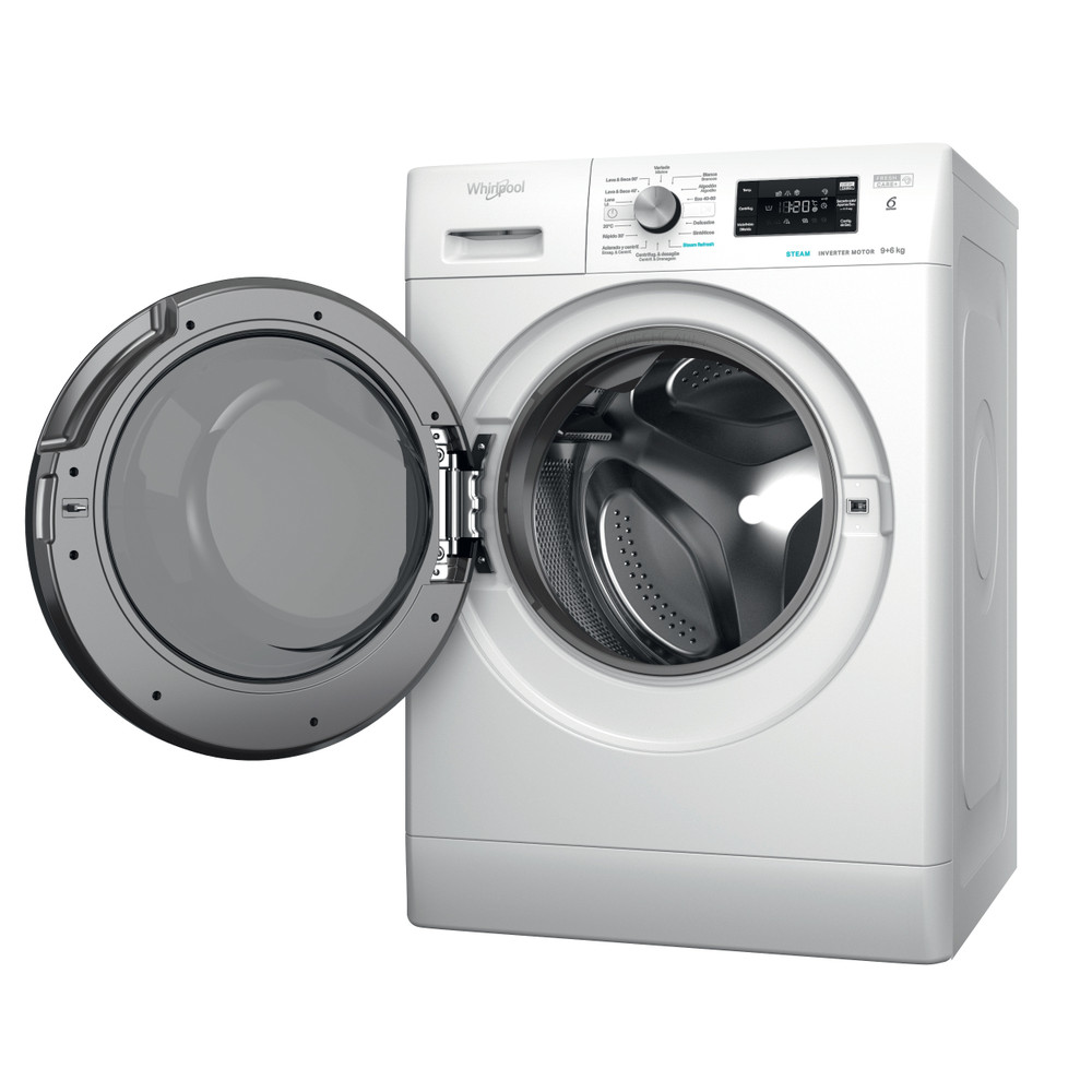 Whirlpool Lavadora secadora Libre instalación FFWDB 964489 BV SPT Blanco Cargador frontal Perspective open