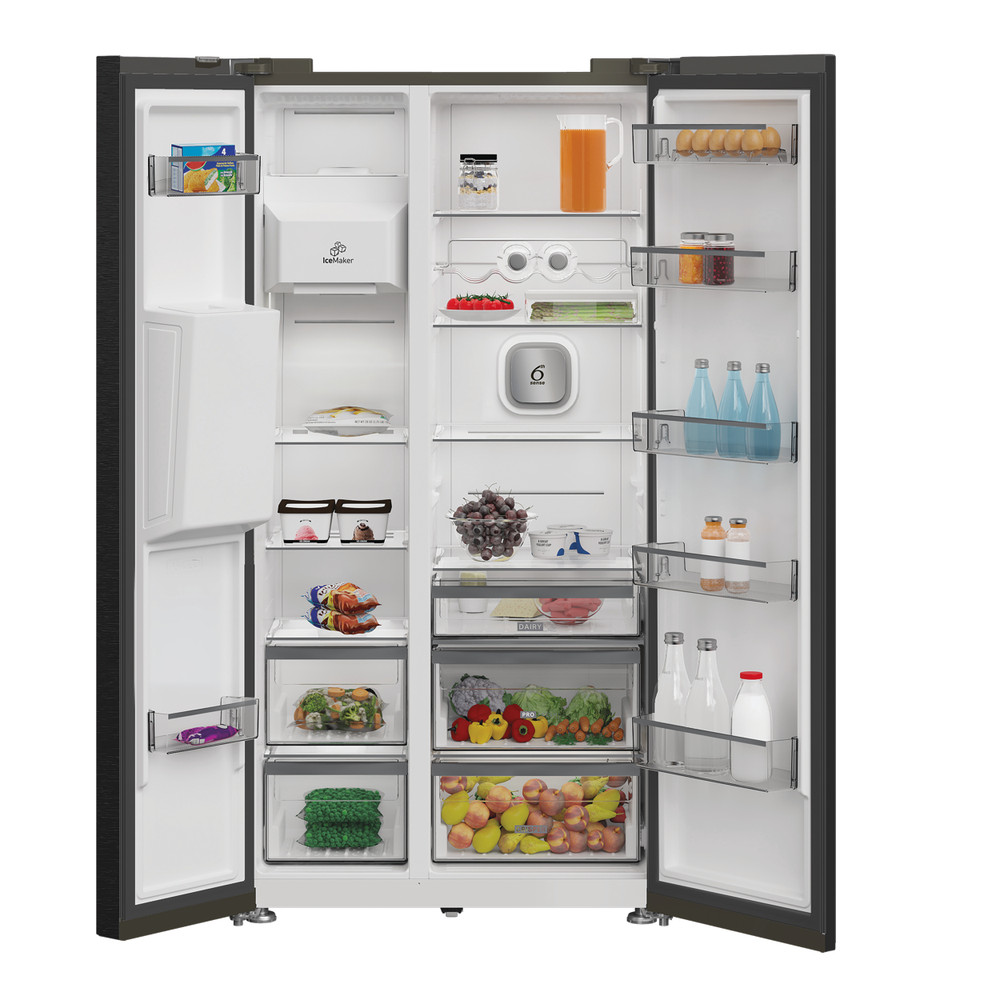 Whirlpool Side-by-Side Livre Instalação WHG2 6574W XK5E ARC 764 Manhattan Gray Lifestyle frontal open