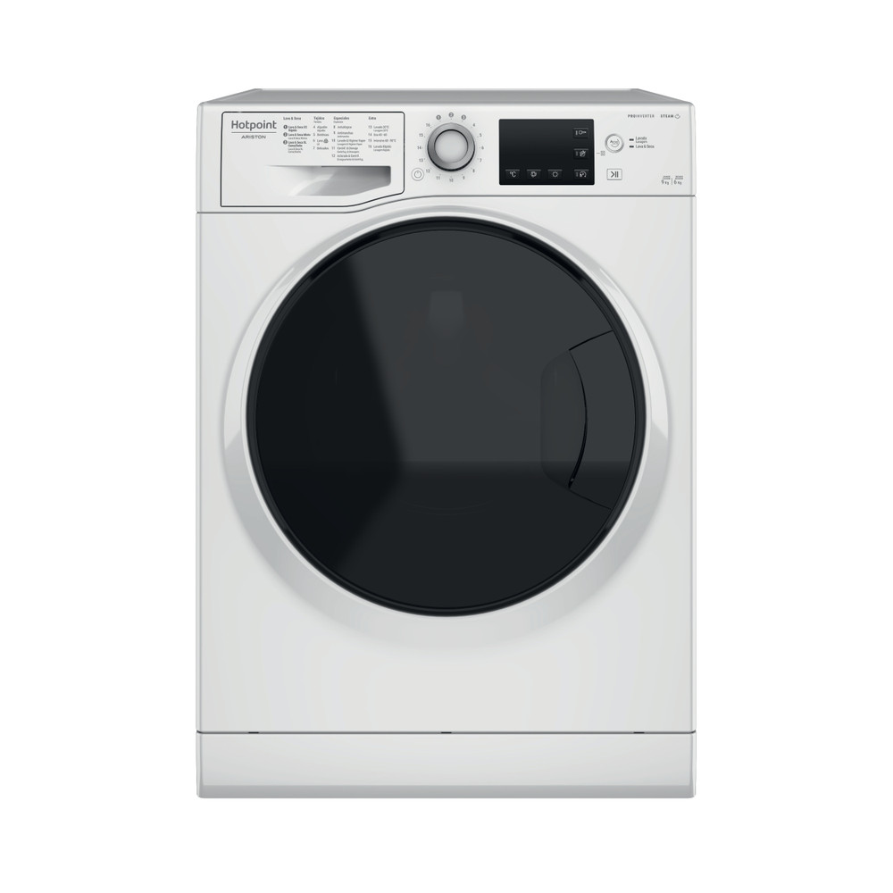 Hotpoint_Ariston Máquina de lavar e secar roupa Livre Instalação NDB 964489 WDA SPT Branco Carga Frontal Frontal