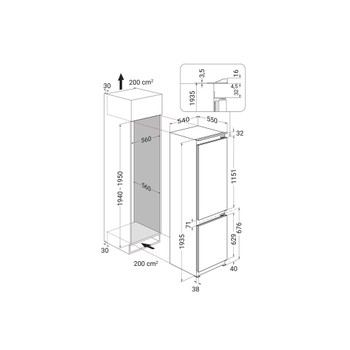 Whirlpool Kombinovaná chladnička s mrazničkou Vstavané WHK2 5322 B4E Zinc Metal 2 doors Technical drawing