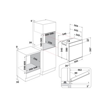 Whirlpool Ugn Inbyggda WNOI5S8PM0BF Elektrisk A+ Technical drawing