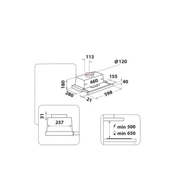 Whirlpool Páraelszívó Beépíthető AKR 750 G SD Szürke, fogantyúval és ráccsal Beépíthető Mechanikus Technical drawing