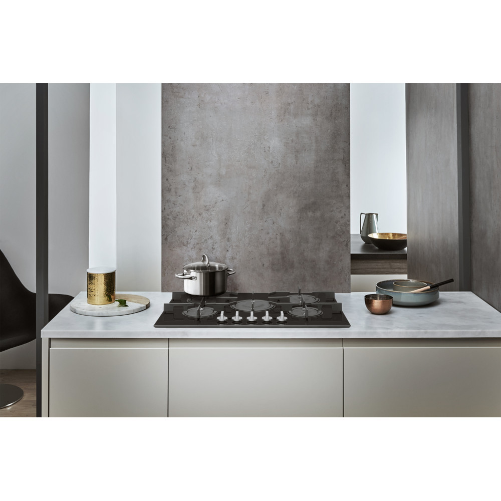 Whirlpool Table de cuisson POW 75D2/NB Noir GAS Lifestyle frontal top down