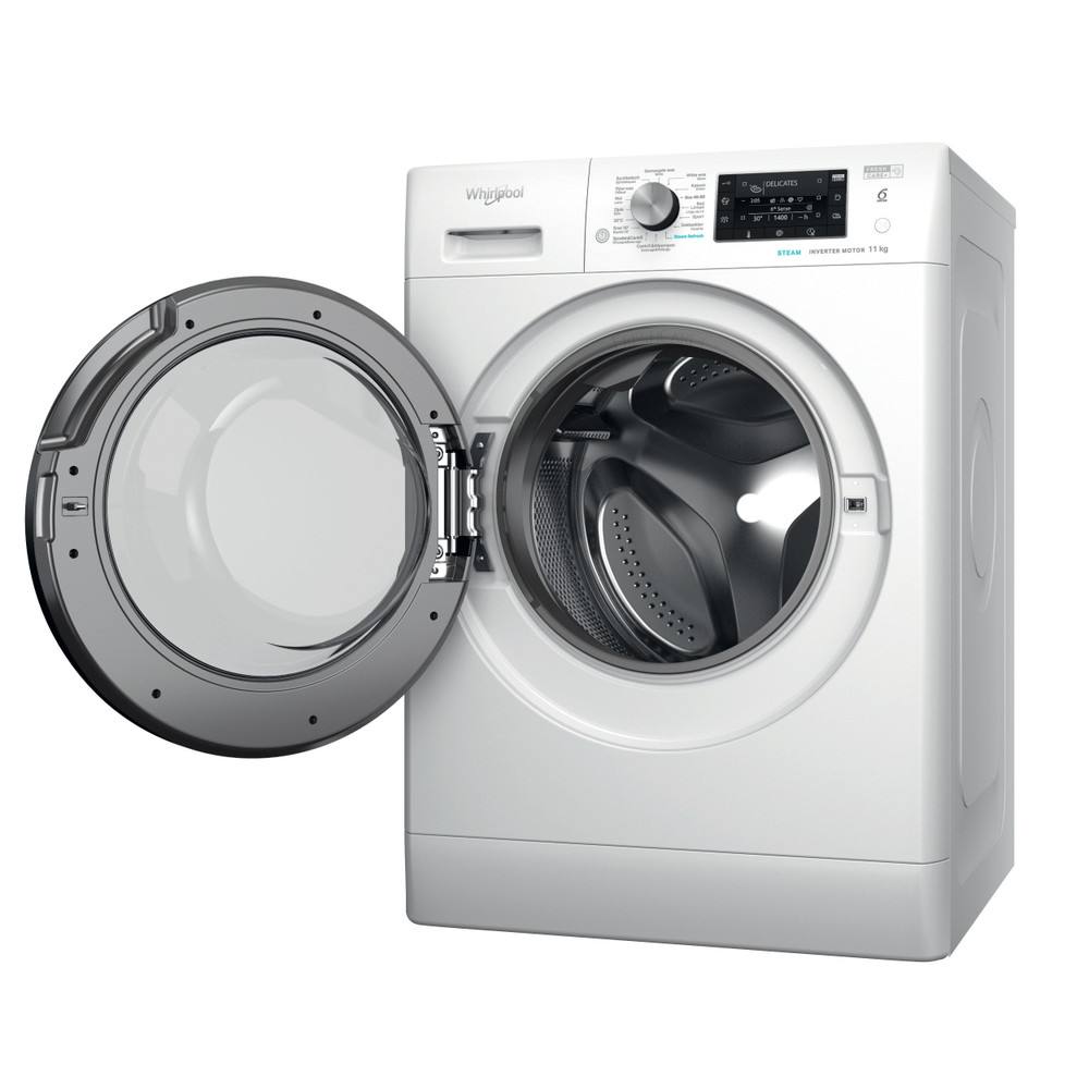 Whirlpool Lave-linge Pose-libre FFD 11489E BV BE Blanc Frontal A Perspective open