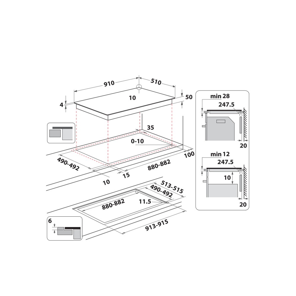 Whirlpool Placa WEX9024DCFF2 Preto Induction vitroceramic Technical drawing