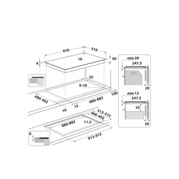 Whirlpool Placa WEX9024DCFF2 Preto Induction vitroceramic Technical drawing